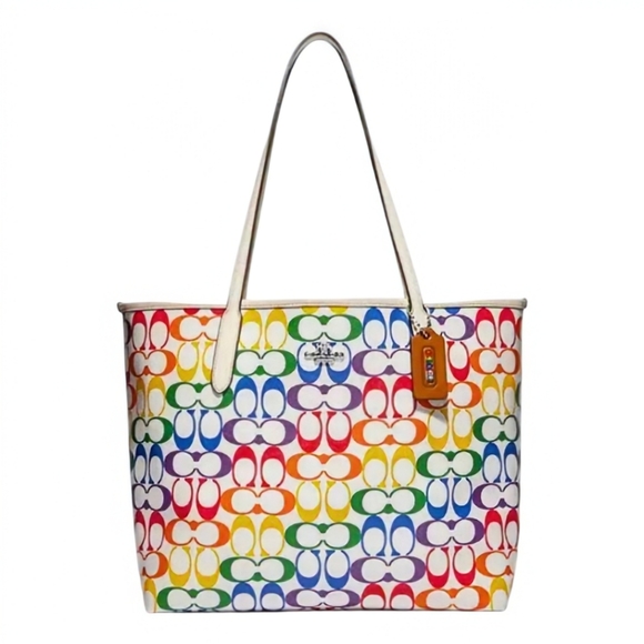 NEW Coach City Tote Bag with Rainbow Signature Canvas - Picture 1 of 15